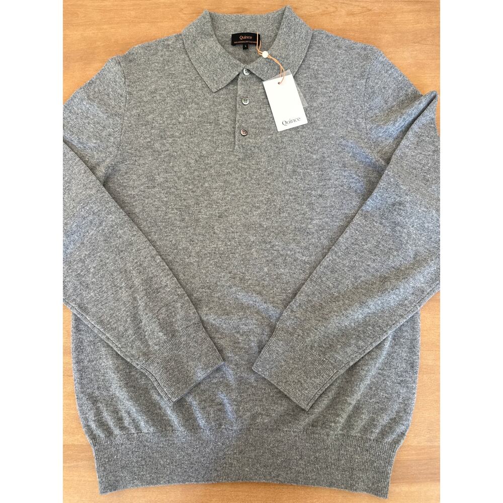 Quince 100% Mongolian Cashmere Polo Sweater Heather Gray Large - Picture 2 of 7